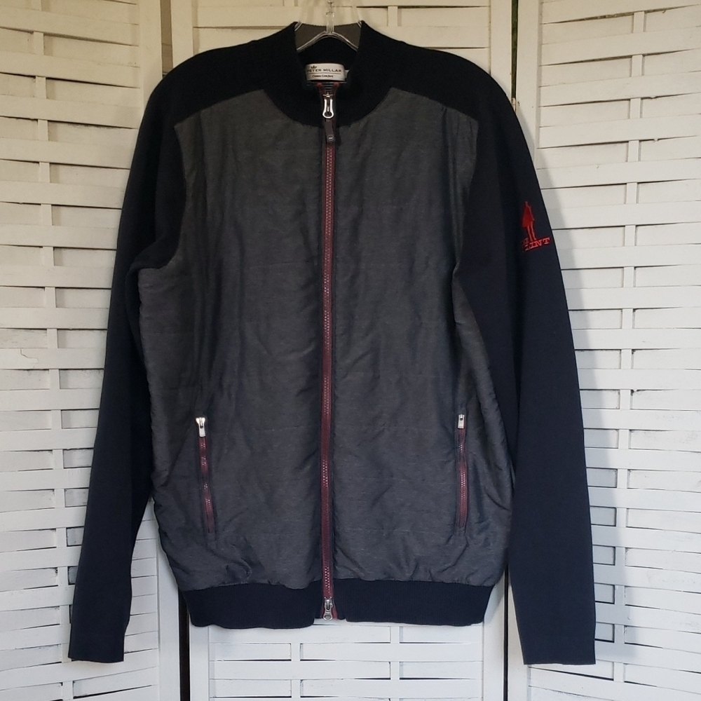 Peter Millar Men's Black and Gray Full Zip Jacket With The Clint Logo Size L